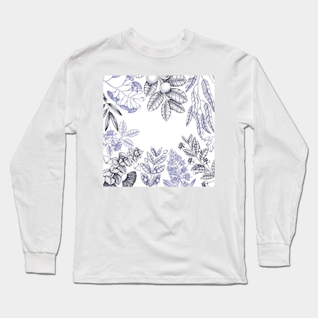 Botanical navy floral Long Sleeve T-Shirt by hamptonstyle